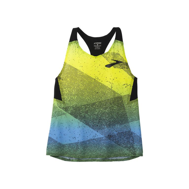 Brooks Elite Running Tank Top - Women's - Mavericks Lightning Print/GreenYellow (09256-KYOU)